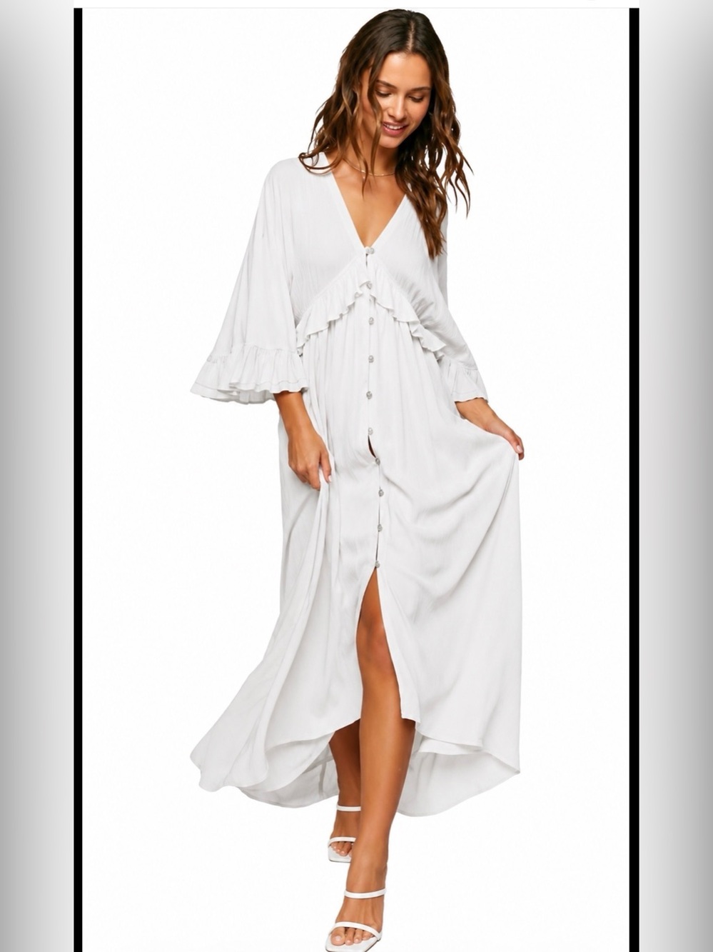 White boho Forever21 Button-Front V-Neck Maxi Dress